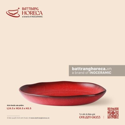 Đĩa sâu lòng vành lượn 24.5cm – Hồng Ngọc (Ruby) – Men hoả biến
