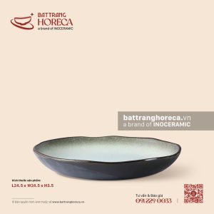 Đĩa sâu lòng vành lượn 24,5cm - Băng Dạ - Men hoả biến