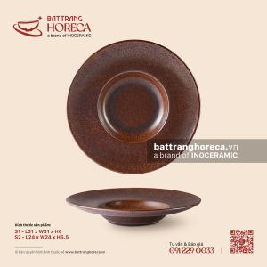 Đĩa sâu nón 23cm – Huyết Mộc – Men hoả biến