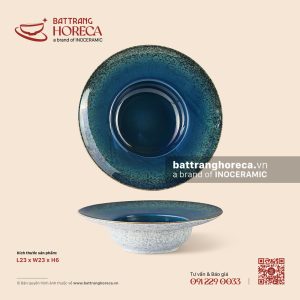 Bát nón vành rộng 23cm – Lam Hải – Men hoả biến