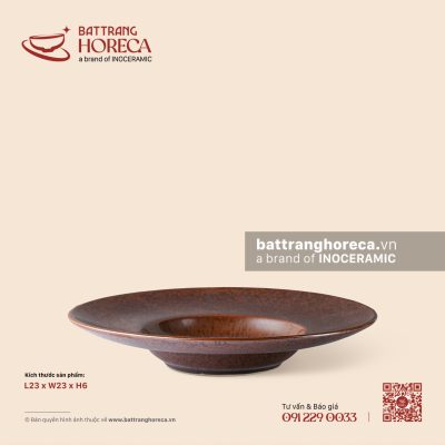 Đĩa sâu nón 23cm – Huyết Mộc – Men hoả biến