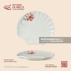 Đĩa sò 23.5 x 22.5cm – Hoa Ban – Men tấm