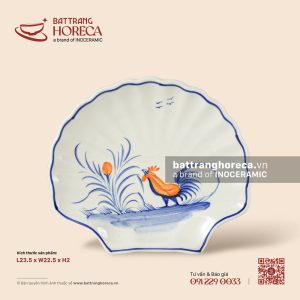 Đĩa sò 23.5 x 22.5 cm - Ô Kê - Men ngà