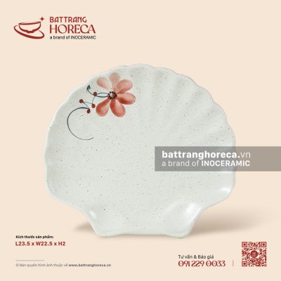 Đĩa sò 23.5 x 22.5cm – Hoa Ban – Men tấm