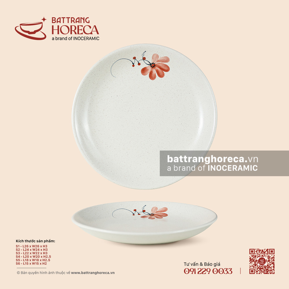 Đĩa tròn – Hoa Ban – Men tấm - Bát Tràng Horeca Đĩa tròn – Hoa Ban – Men tấm
