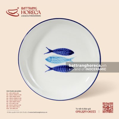 Đĩa tròn – Lam Ngư – Men ngà