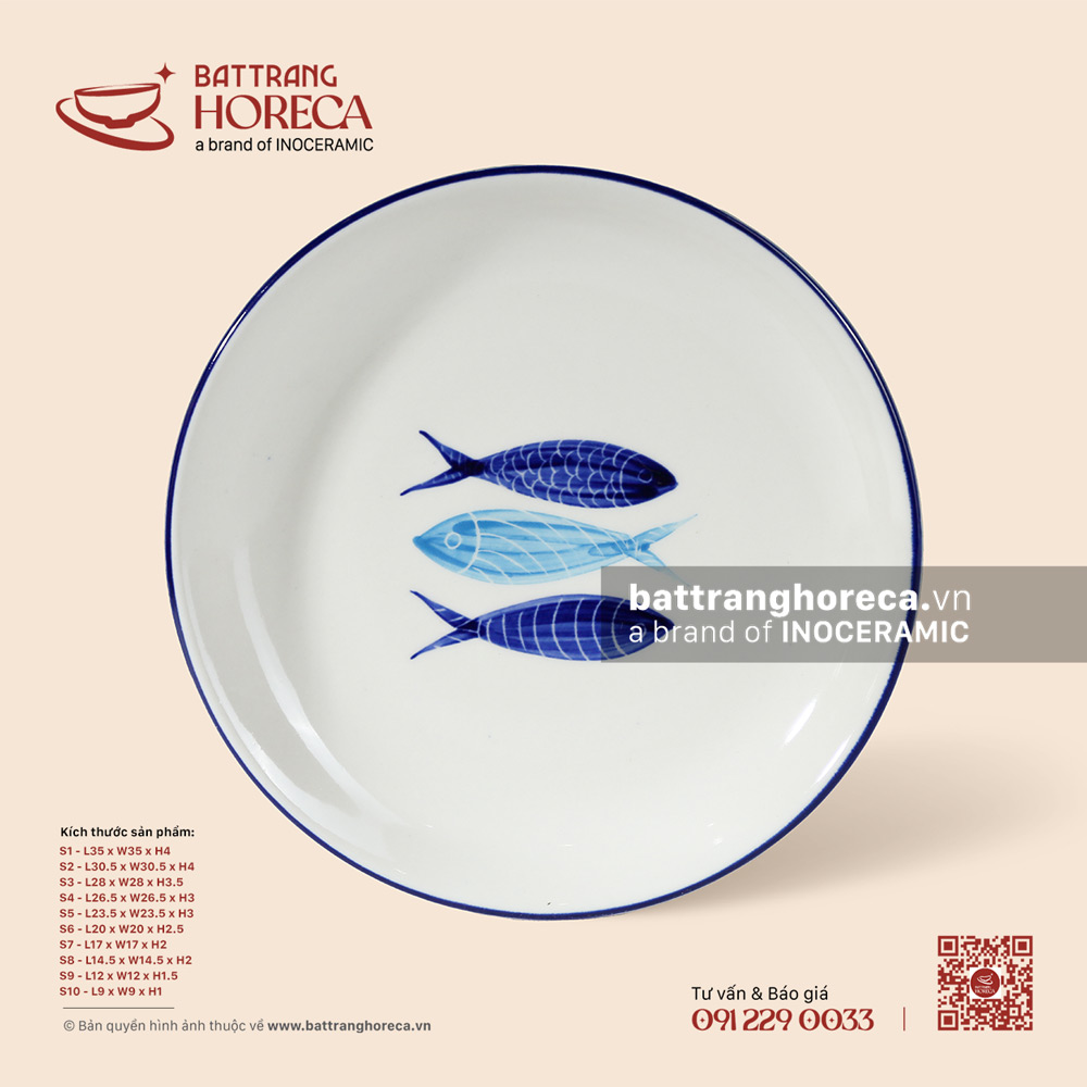 Đĩa tròn - Lam Ngư - Bát Tràng Horeca Đĩa tròn - Lam Ngư