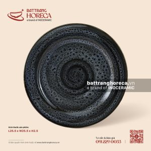 Đĩa tròn bằng (đĩa 2 lá) 25,5cm - Huyền Dạ - Men hoả biến