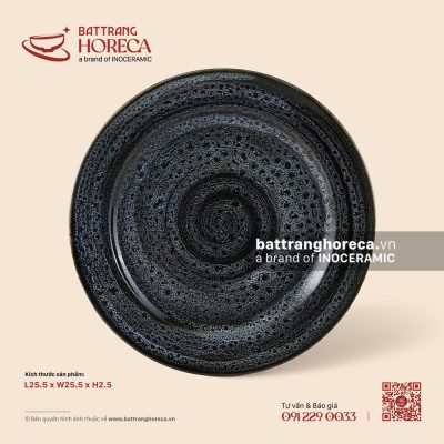 Đĩa tròn bằng (đĩa 2 lá) 25,5cm – Huyền Dạ – Men hoả biến