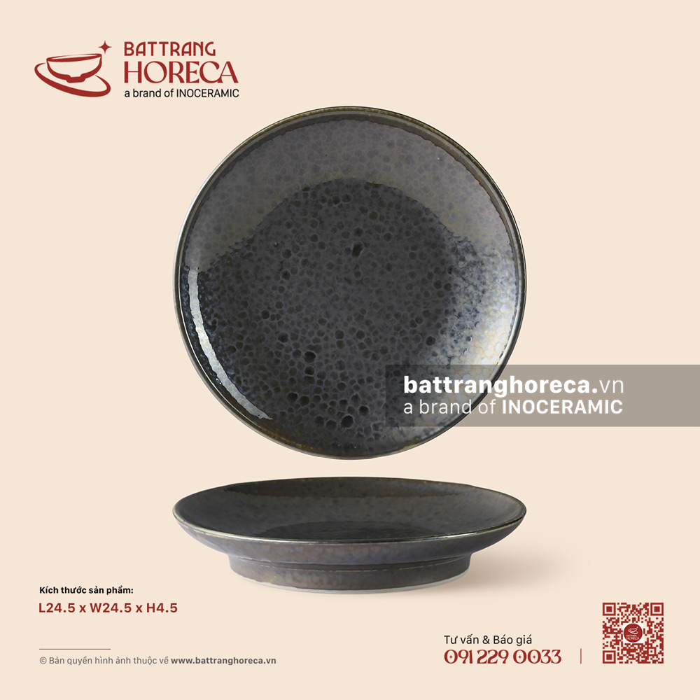 Đĩa tròn chân cao 24,5cm - Huyền Kim - Men hoả biến - Bát Tràng Horeca Đĩa tròn chân cao 24,5cm - Huyền Kim - Men hoả biến