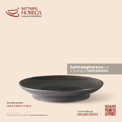 Đĩa tròn chân cao 24,5cm – Huyền Kim – Men hoả biến
