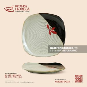 Đĩa vuông cắt góc – Hạ Liên – Men hoả biến