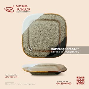 Đĩa vuông sâu lòng 17cm - Địa Nhã - Men hoả biến