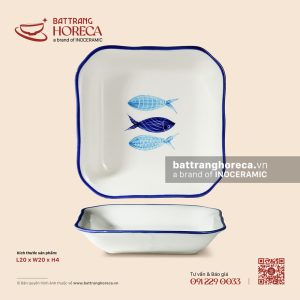 Đĩa vuông sâu lòng 20cm - Lam Ngư - Men ngà