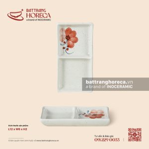 Bát (đĩa) gia vị chữ nhật 2 ngăn 12 x 6cm – Hoa Ban – Men tấm