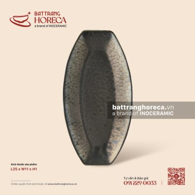 Khay bầu dục dẹp 25 x 11cm – Huyền Kim – Men hoả biến