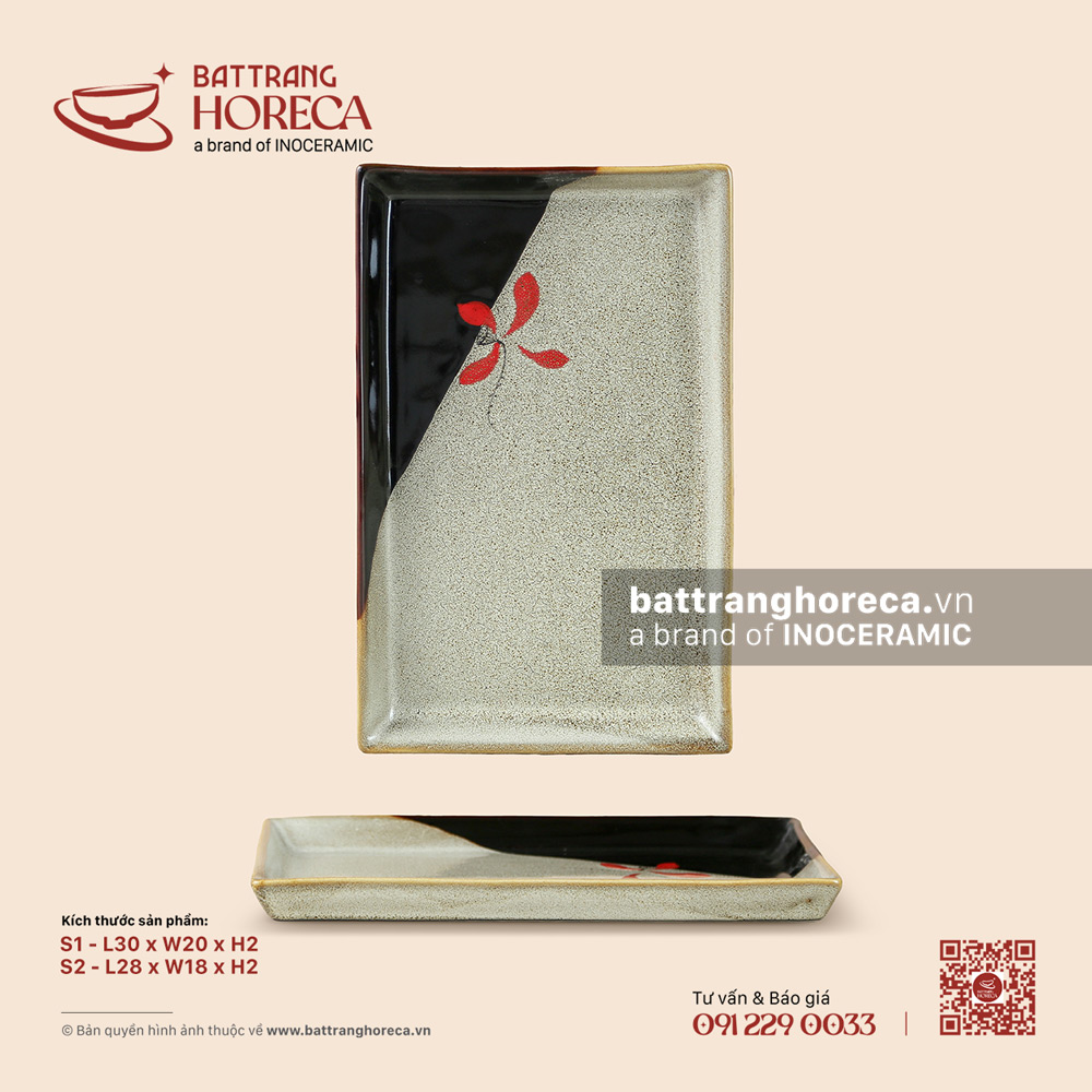 Khay chữ nhật – Hạ Liên – Men hoả biến - Bát Tràng Horeca Khay chữ nhật – Hạ Liên – Men hoả biến