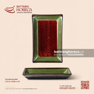 Khay chữ nhật 37,5 x 26cm - Dưa Hấu - Men hoả biến