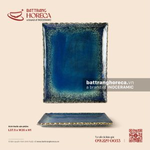 Khay chữ nhật 37,5 x 26cm – Lam Hải – Men hoả biến