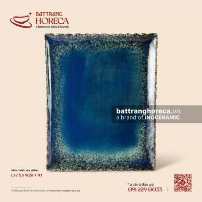 Khay chữ nhật 37,5 x 26cm – Lam Hải – Men hoả biến