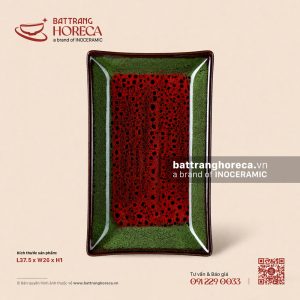Khay chữ nhật 37,5 x 26cm - Dưa Hấu - Men hỏa biến