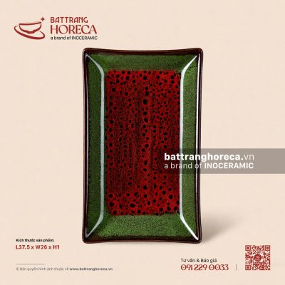 Khay chữ nhật 37,5 x 26cm – Dưa Hấu – Men hoả biến
