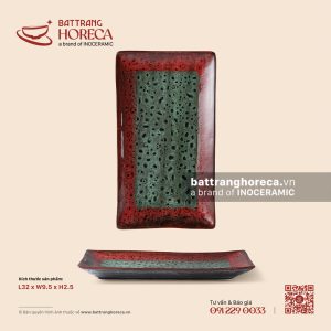 Khay chữ nhật dài 32 x 9,5cm - Dưa Hấu - Men hoả biến