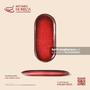 Khay chữ nhật dài 32 x 9,5cm - Hồng Ngọc (Ruby) - Men hoả biến