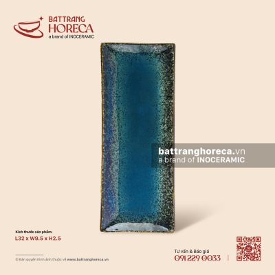 Khay chữ nhật dài 32 x 9,5cm – Lam Hải – Men hoả biến