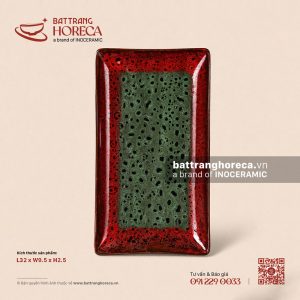 Khay chữ nhật dài 32 x 9,5cm - Dưa Hấu - Men hỏa biến