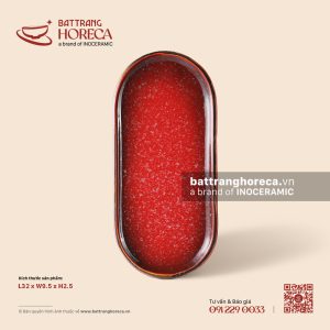 Khay chữ nhật dài 32 x 9,5cm - Hồng Ngọc (Ruby) - Men hoả biến