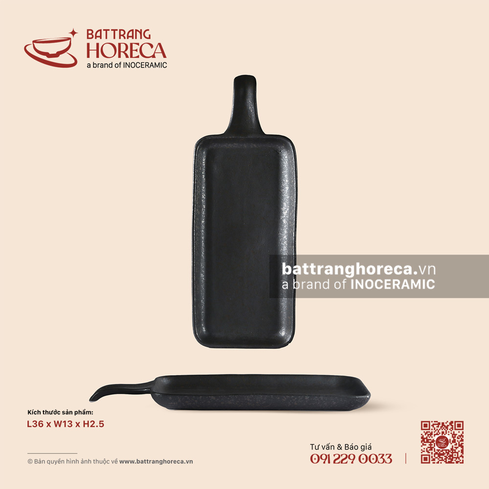 Khay chuôi 36 x 13cm - Thiết Huyền - Men hoả biến - Bát Tràng Horeca Khay chuôi 36 x 13cm - Thiết Huyền - Men hoả biến