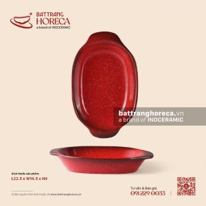 Khay hai tai 22,5 x 14,5cm - Hồng Ngọc (Ruby) - Men hoả biến