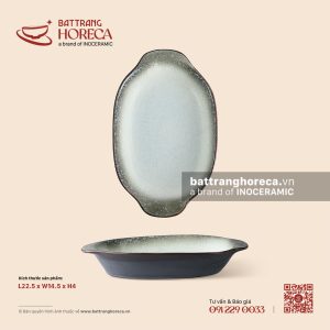 Khay hai tai 22,5 x 14,5cm – Băng Dạ – Men hoả biến