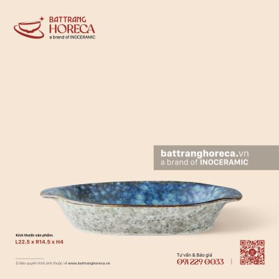 Khay hai tai 22,5 x 14,5cm – Tinh Vân – Men hoả biến