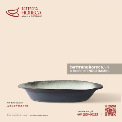 Khay hai tai 22,5 x 14,5cm – Băng Dạ – Men hoả biến