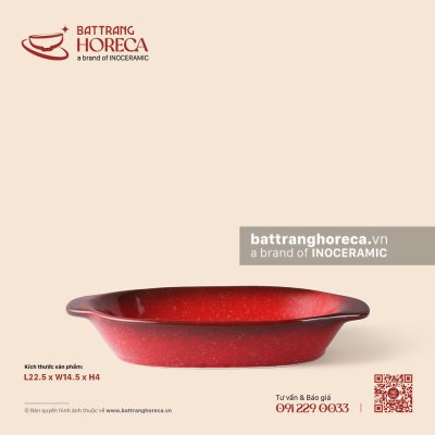 Khay hai tai 22,5 x 14,5cm – Hồng Ngọc (Ruby) – Men hoả biến