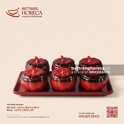 Khay hũ mứt bí đỏ 37.5 x 26cm – Hồng Ngọc (Ruby) – Men hoả biến