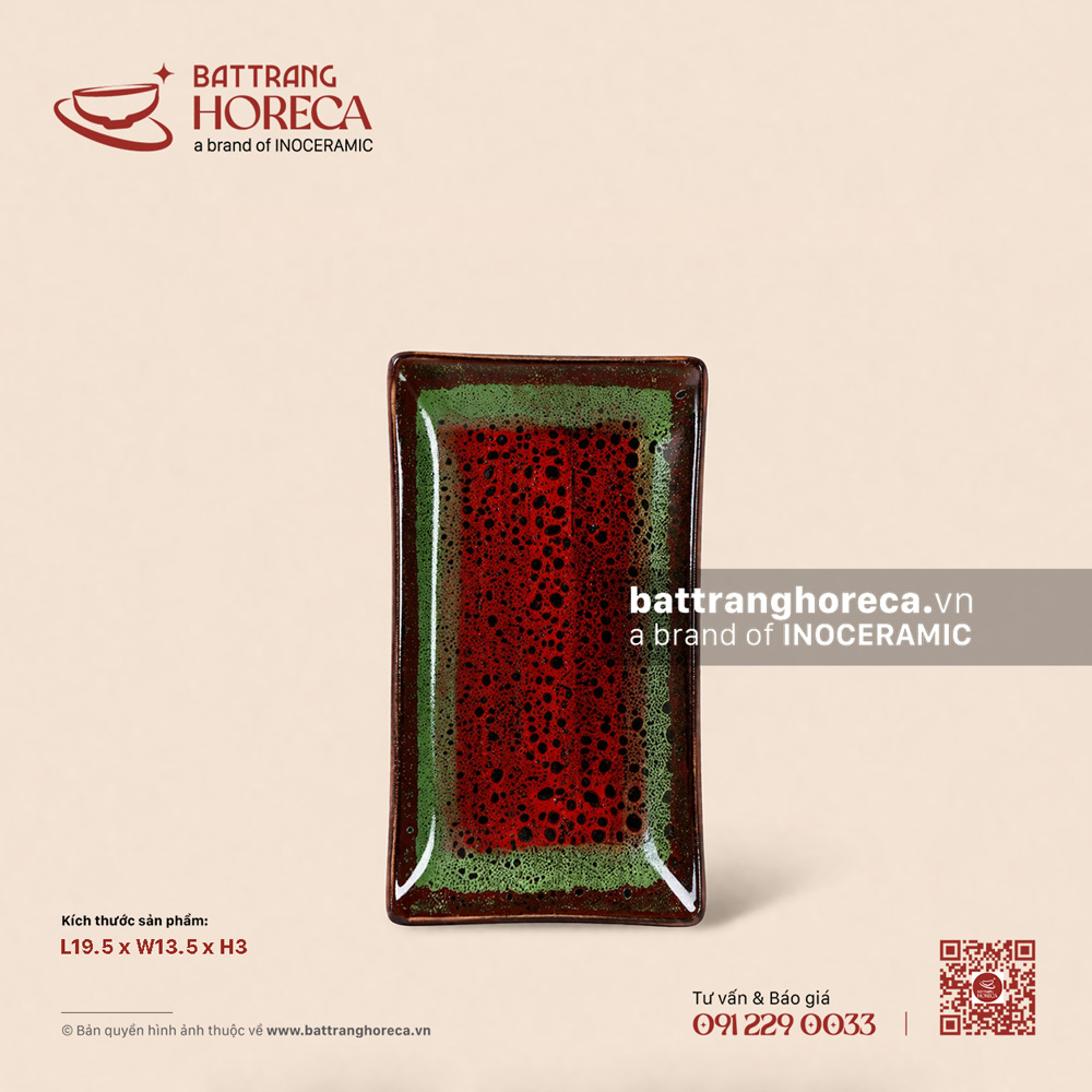 Khay kê khăn 19,5 x 13,5cm - Dưa Hấu - Men hoả biến - Bát Tràng Horeca Khay kê khăn 19,5 x 13,5cm - Dưa Hấu - Men hoả biến