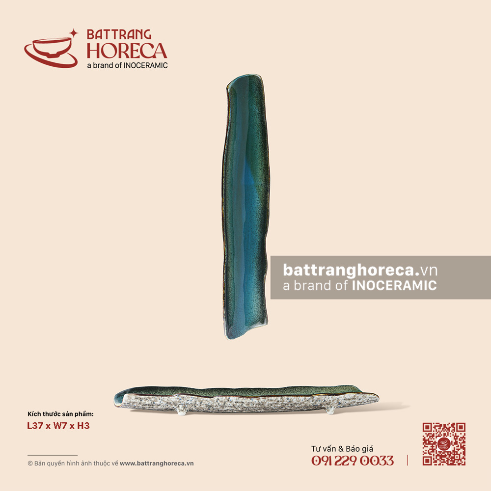 Khay vỏ cây 37 x 7cm – Lam Hải – Men hoả biến - Bát Tràng Horeca Khay vỏ cây 37 x 7cm – Lam Hải – Men hoả biến