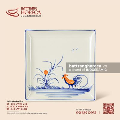 Khay vuông – Ô Kê – Men ngà