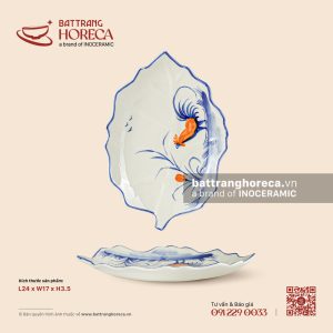 Đĩa lá dâu 24 x 17cm – Ô Kê – Men ngà