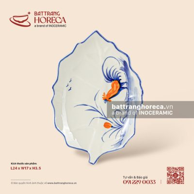 Đĩa lá dâu 24 x 17cm – Ô Kê – Men ngà