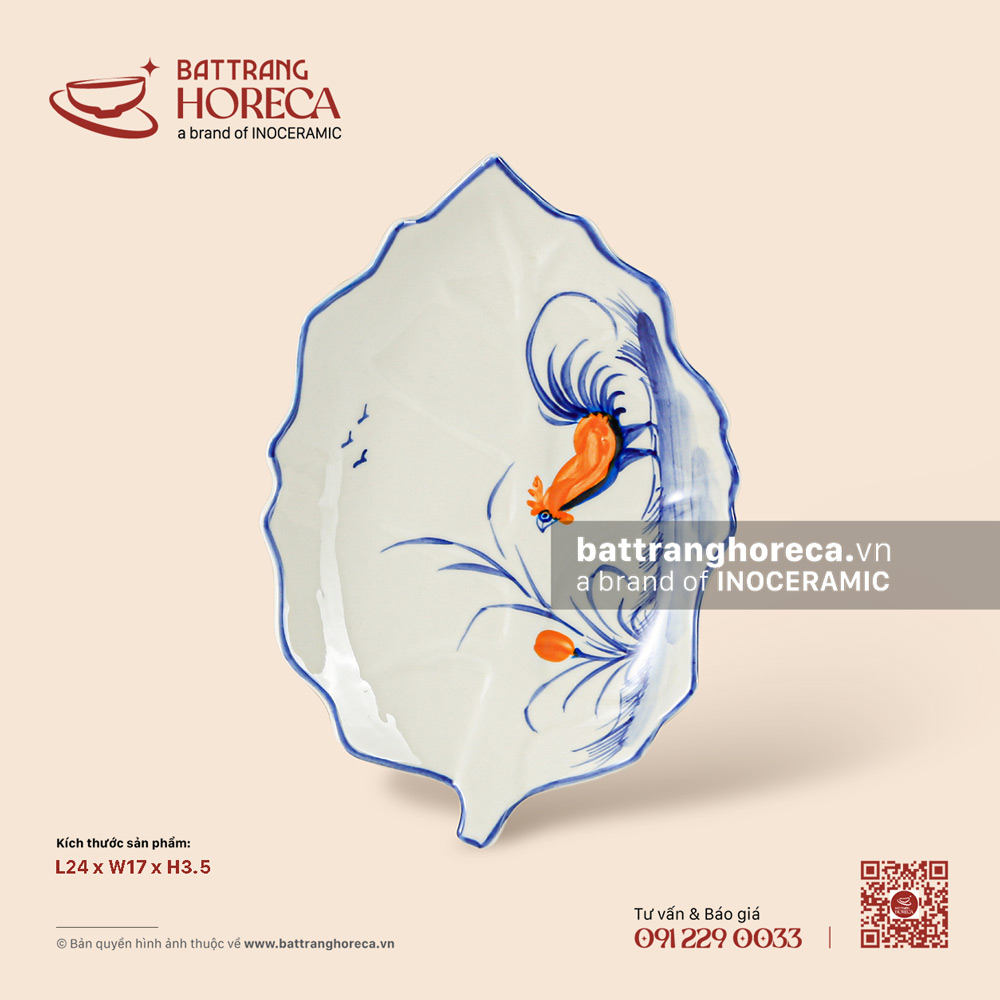 Lá dâu 24 x 17cm - Ô Kê - Bát Tràng Horeca Lá dâu 24 x 17cm - Ô Kê