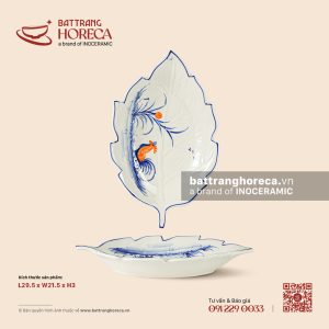 Đĩa lá phong 29.5 x 21.5cm – Ô Kê – Men ngà