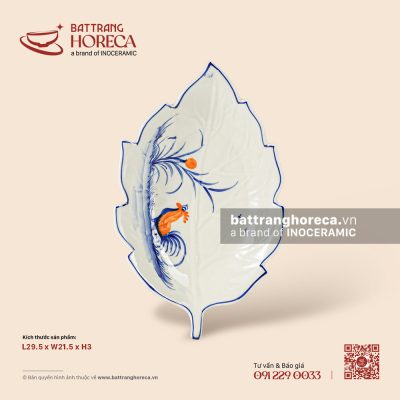 Đĩa lá phong 29.5 x 21.5cm – Ô Kê – Men ngà