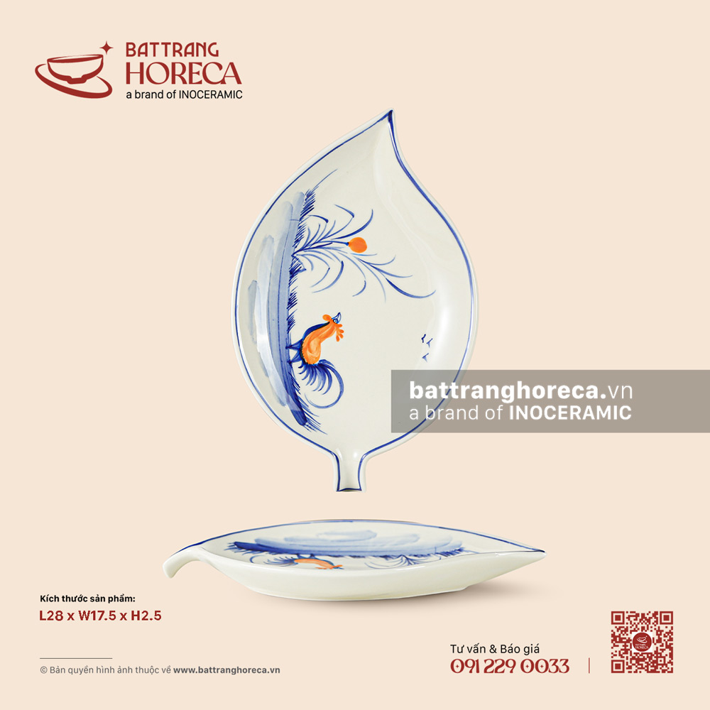 Đĩa lá xoài 28 x 17.5cm – Ô Kê – Men ngà - Bát Tràng Horeca Đĩa lá xoài 28 x 17.5cm – Ô Kê – Men ngà