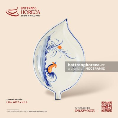 Đĩa lá xoài 28 x 17.5cm – Ô Kê – Men ngà