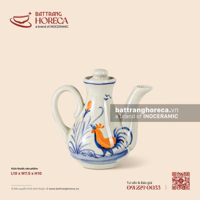 Lọ (ấm) mắm, tương 10 x 7.5cm – Ô Kê – Men ngà