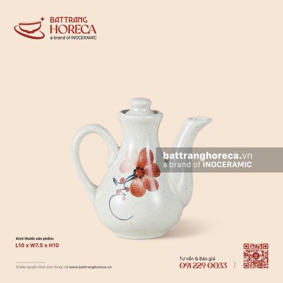 Lọ (ấm) mắm, tương có quai 10 x 7.5cm – Hoa Ban – Men tấm